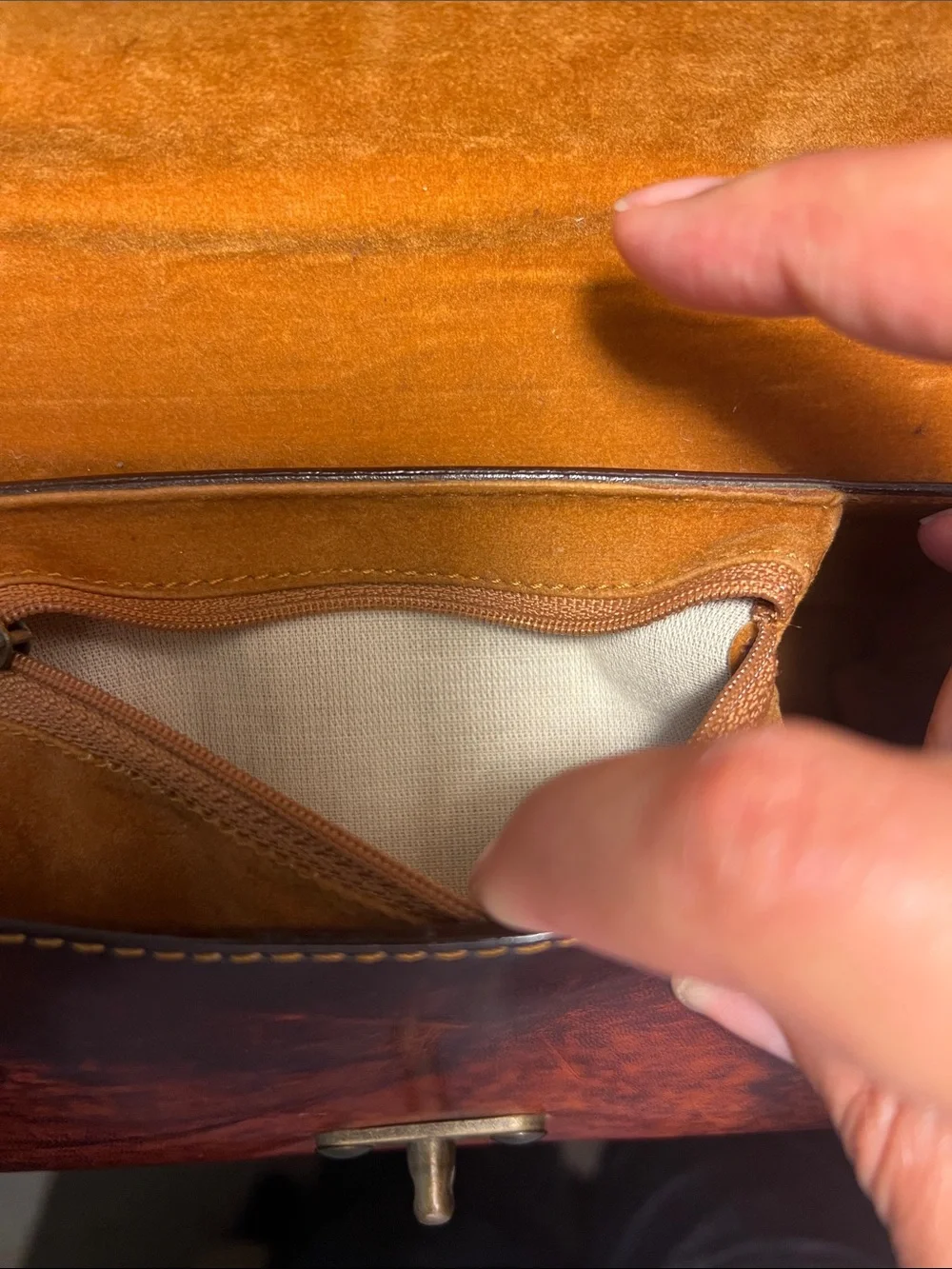 Gold Rock Brown Leather small Messenger Bag with Carved Wildlife Scene